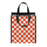 Lava Orange And White Checkered Print Insulated Lunch Tote