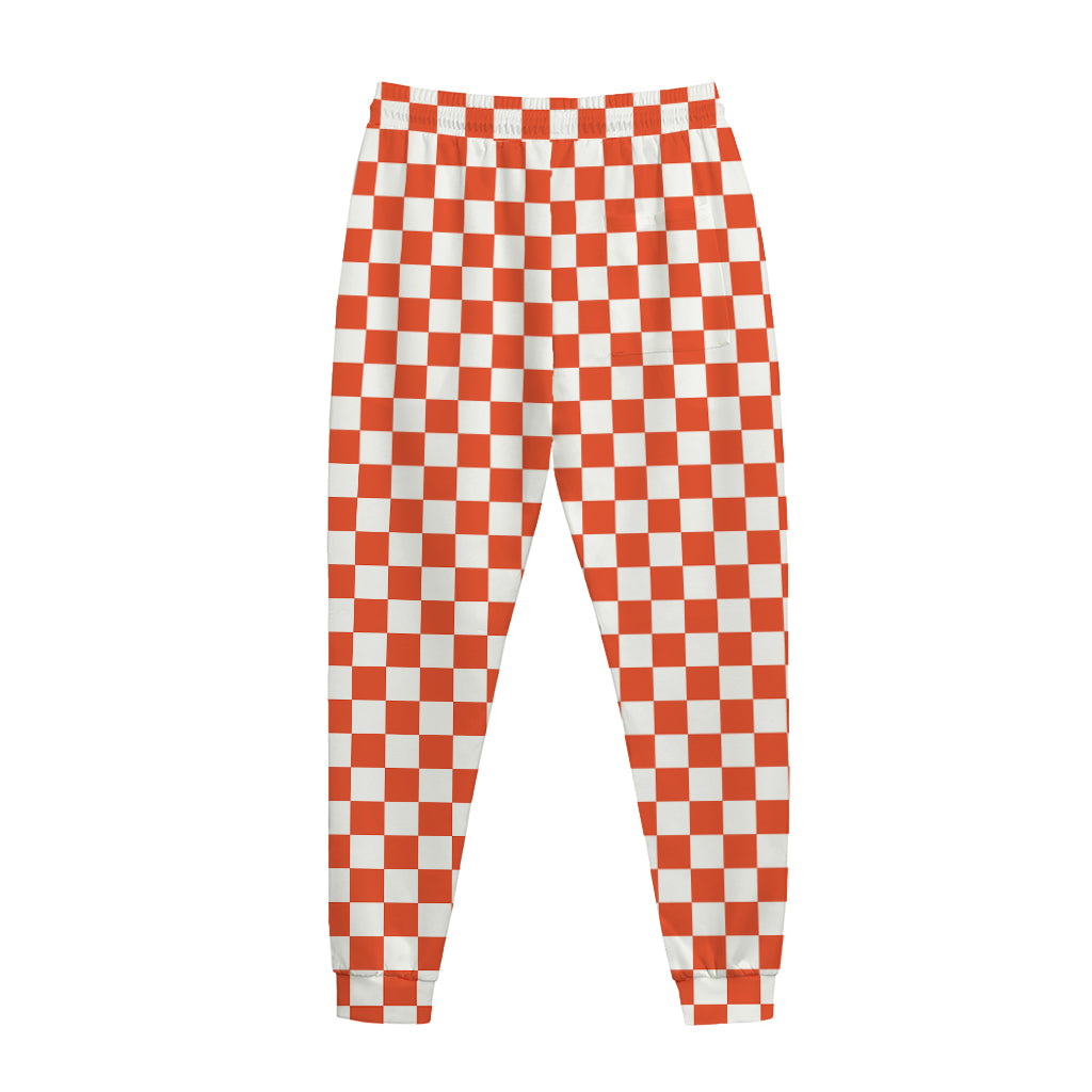 Lava Orange And White Checkered Print Jogger Pants