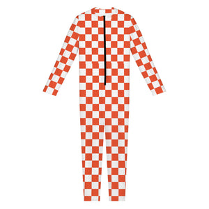 Lava Orange And White Checkered Print Jumpsuit