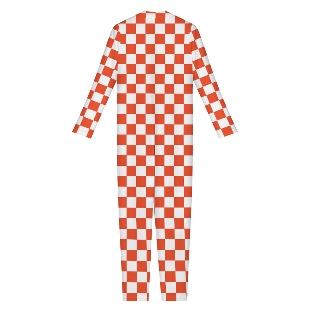 Lava Orange And White Checkered Print Jumpsuit