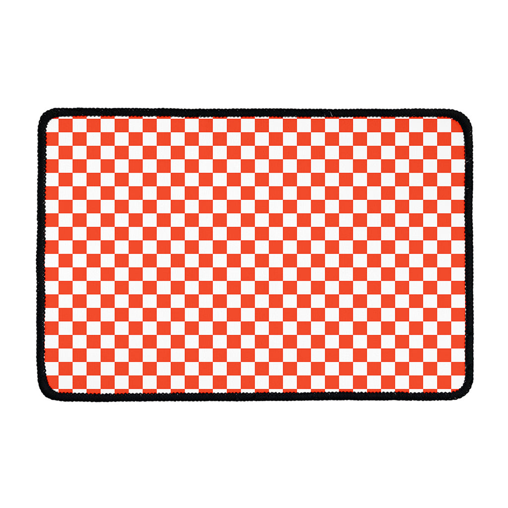 Lava Orange And White Checkered Print Kitchen Mat