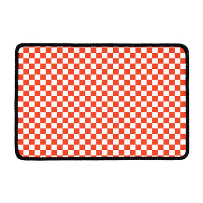 Lava Orange And White Checkered Print Kitchen Mat