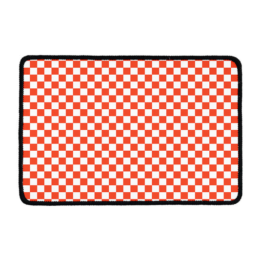 Lava Orange And White Checkered Print Kitchen Mat