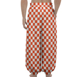 Lava Orange And White Checkered Print Lantern Pants