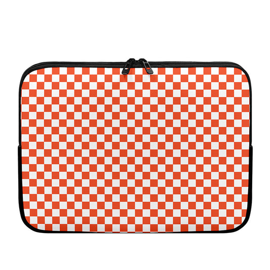 Lava Orange And White Checkered Print Laptop Sleeve