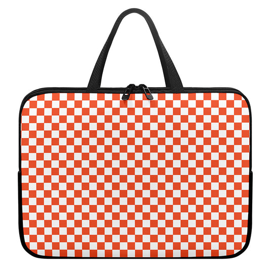 Lava Orange And White Checkered Print Laptop Sleeve With Handle
