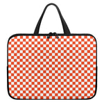 Lava Orange And White Checkered Print Laptop Sleeve With Handle