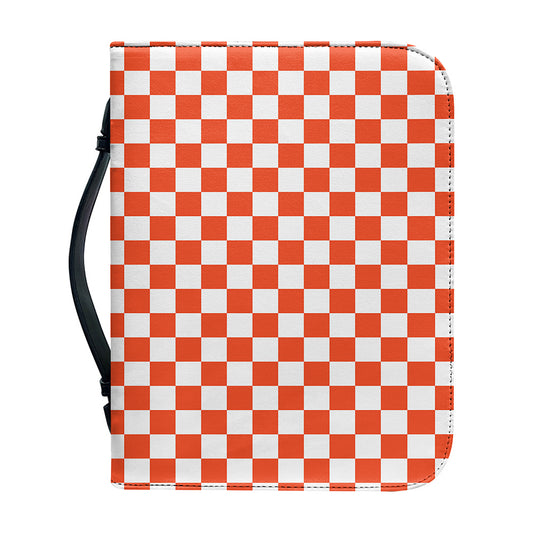 Lava Orange And White Checkered Print Leather Bible Cover
