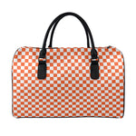 Lava Orange And White Checkered Print Leather Duffle Bag