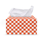 Lava Orange And White Checkered Print Leather Tissue Box Cover
