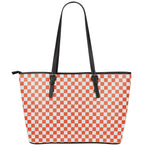 Lava Orange And White Checkered Print Leather Tote Bag