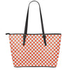 Lava Orange And White Checkered Print Leather Tote Bag