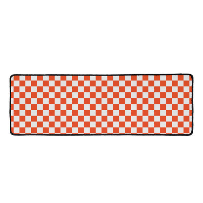 Lava Orange And White Checkered Print Long Kitchen Mat