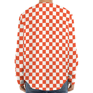 Lava Orange And White Checkered Print Long Sleeve Baseball Jersey