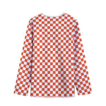 Lava Orange And White Checkered Print Long Sleeve Short Coat