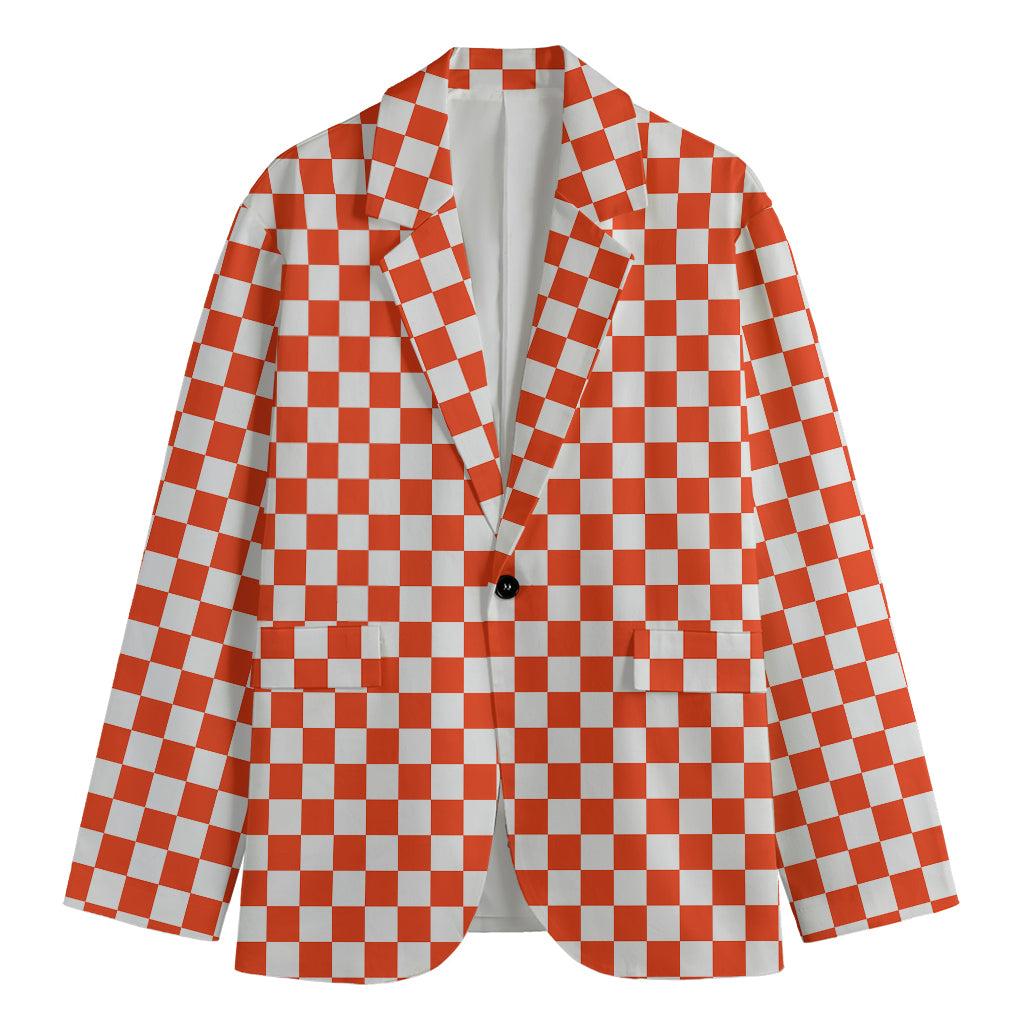 Lava Orange And White Checkered Print Men's Blazer