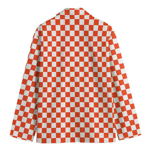 Lava Orange And White Checkered Print Men's Blazer