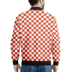 Lava Orange And White Checkered Print Men's Bomber Jacket