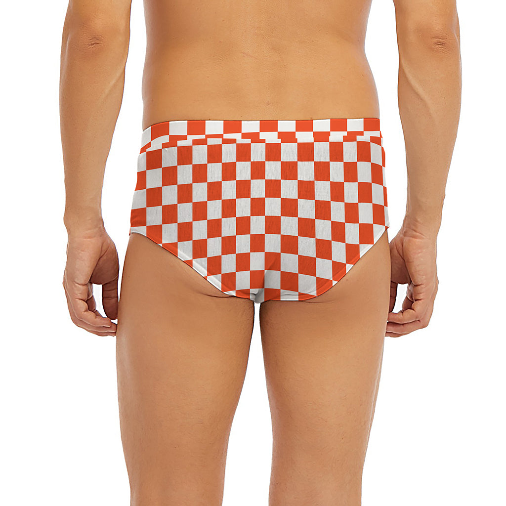 Lava Orange And White Checkered Print Men's Briefs