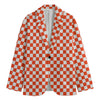 Lava Orange And White Checkered Print Men's Cotton Blazer