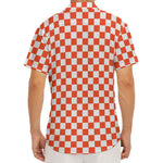 Lava Orange And White Checkered Print Men's Deep V-Neck Shirt