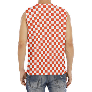 Lava Orange And White Checkered Print Men's Fitness Tank Top