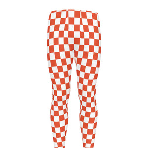 Lava Orange And White Checkered Print Men's leggings