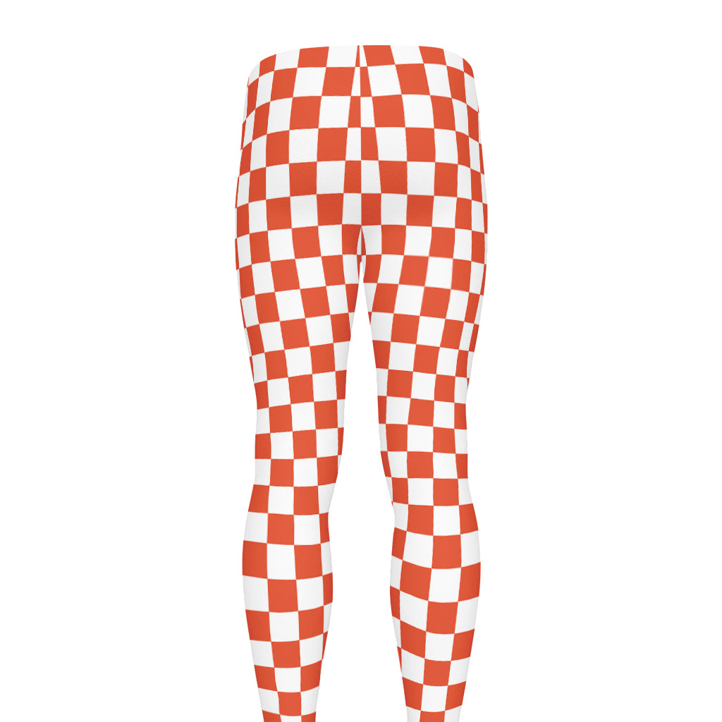 Lava Orange And White Checkered Print Men's leggings