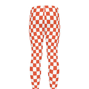 Lava Orange And White Checkered Print Men's leggings