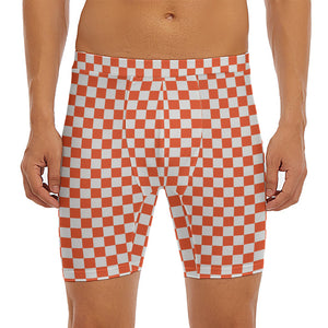 Lava Orange And White Checkered Print Men's Long Boxer Briefs