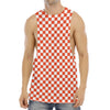 Lava Orange And White Checkered Print Men's Muscle Tank Top