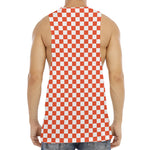 Lava Orange And White Checkered Print Men's Muscle Tank Top