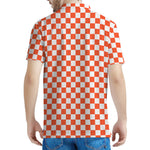 Lava Orange And White Checkered Print Men's Polo Shirt