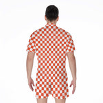 Lava Orange And White Checkered Print Men's Rompers