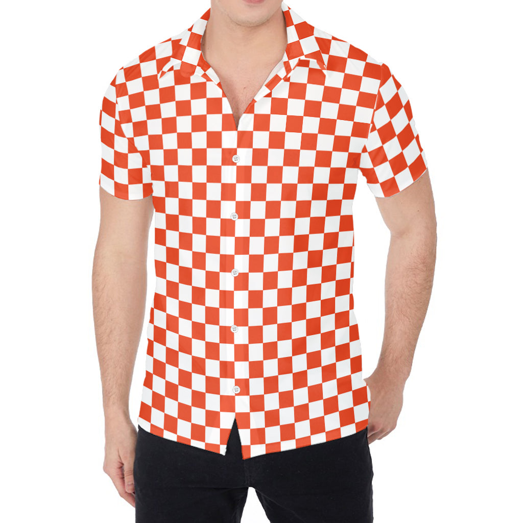 Lava Orange And White Checkered Print Men's Shirt