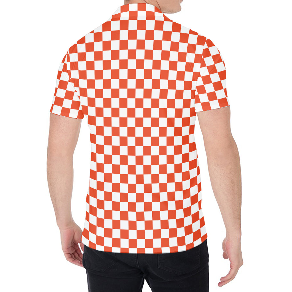 Lava Orange And White Checkered Print Men's Shirt