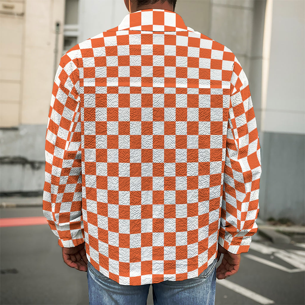 Lava Orange And White Checkered Print Men's Shirt Jacket