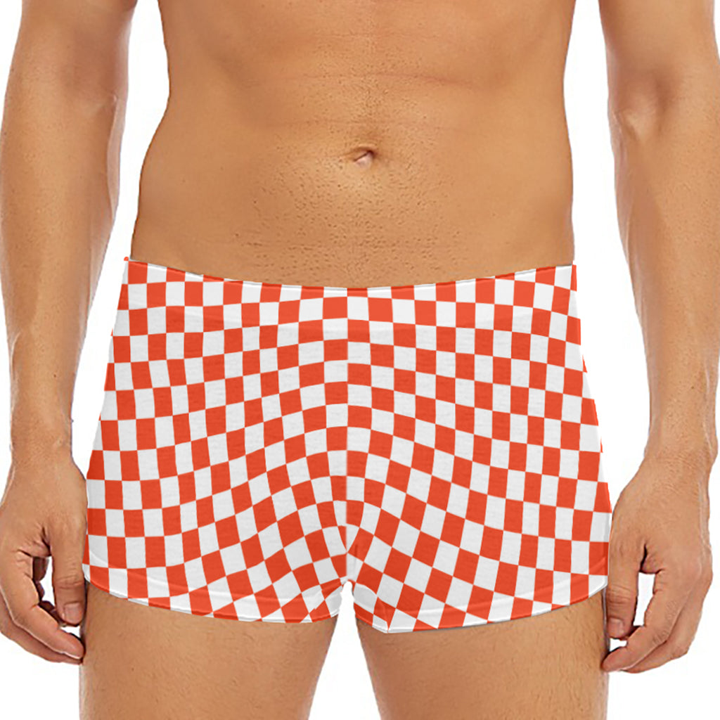 Lava Orange And White Checkered Print Men's Short Boxer Briefs