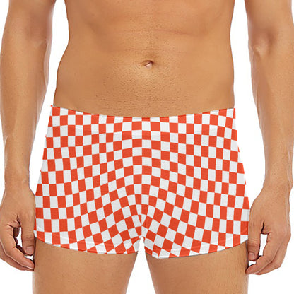 Lava Orange And White Checkered Print Men's Short Boxer Briefs