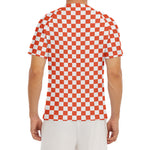 Lava Orange And White Checkered Print Men's Short Sleeve Rash Guard