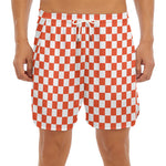 Lava Orange And White Checkered Print Men's Split Running Shorts