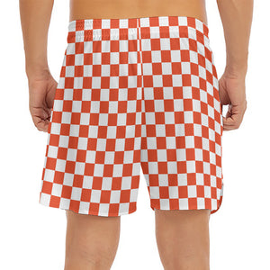 Lava Orange And White Checkered Print Men's Split Running Shorts