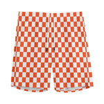 Lava Orange And White Checkered Print Men's Sports Shorts