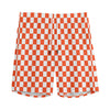 Lava Orange And White Checkered Print Men's Sports Shorts