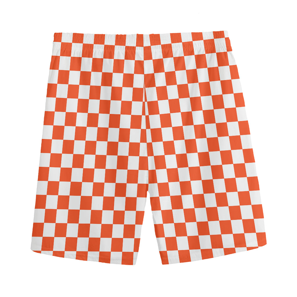 Lava Orange And White Checkered Print Men's Sports Shorts