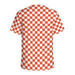 Lava Orange And White Checkered Print Men's Sports T-Shirt