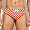 Lava Orange And White Checkered Print Men's Swim Briefs