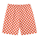 Lava Orange And White Checkered Print Men's Swim Trunks