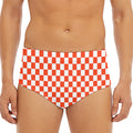 Lava Orange And White Checkered Print Men's Triangle Swim Briefs