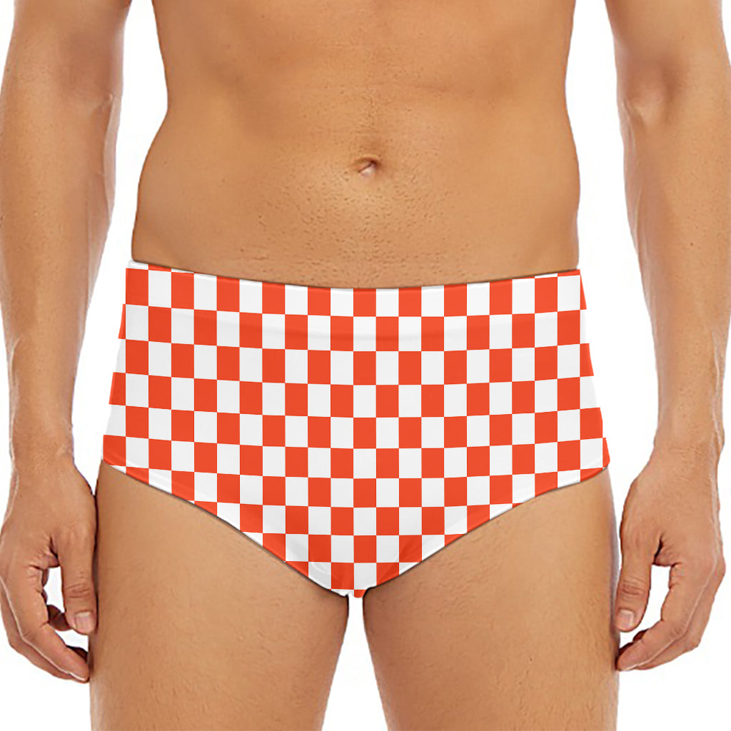 Lava Orange And White Checkered Print Men's Triangle Swim Briefs